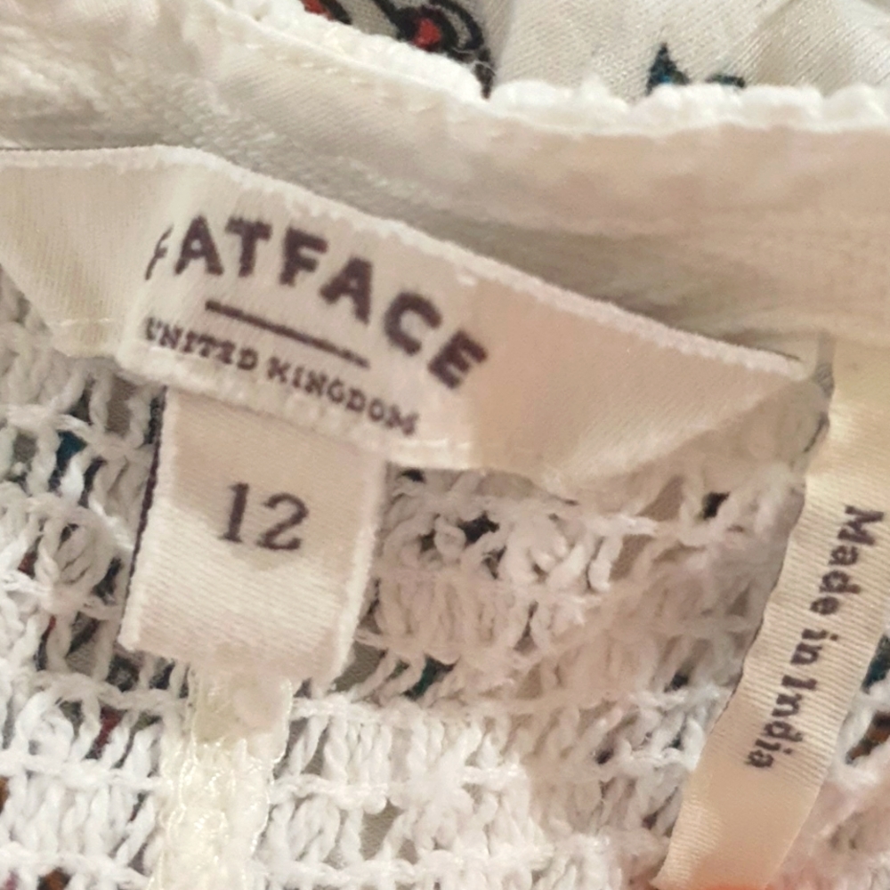 Fatface Size 12 White Top 100% Cotton - Picture 5 of 7